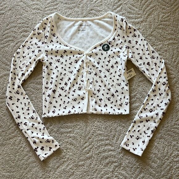 NWT Aeropostale Long Sleeve Floral Button-Front Crop Top Small - Picture 6 of 8
